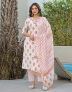 Skylee Cotton Printed Straight 3 Piece Kurta Set For Woman