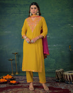 Skylee Rayon Sequins Work Straight 3 Piece Kurta Set For Woman