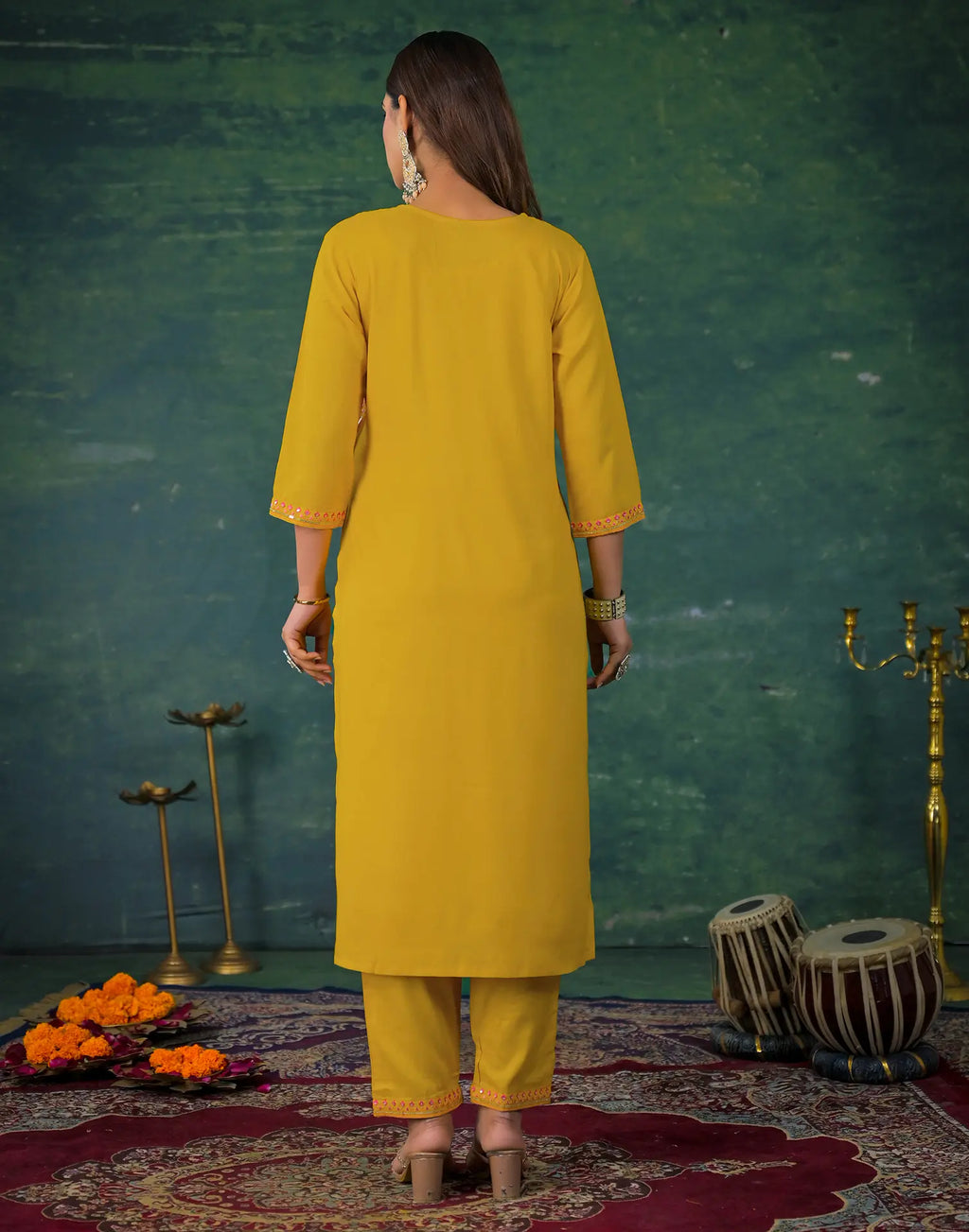 Skylee Rayon Sequins Work Straight 3 Piece Kurta Set For Woman