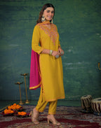 Skylee Rayon Sequins Work Straight 3 Piece Kurta Set For Woman