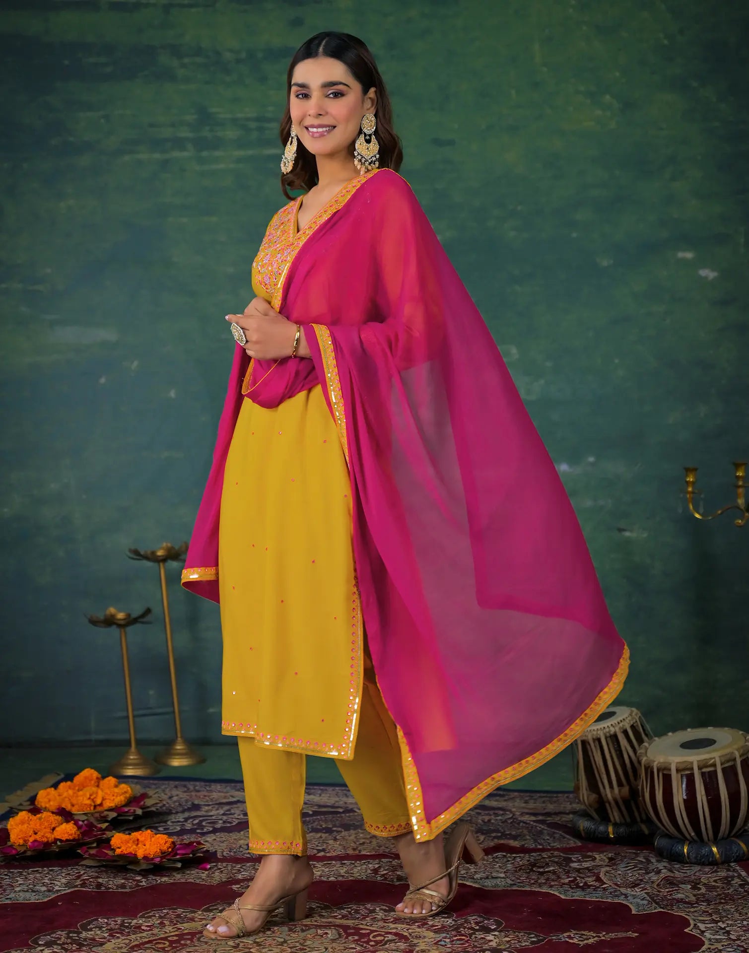 Skylee Rayon Sequins Work Straight 3 Piece Kurta Set For Woman