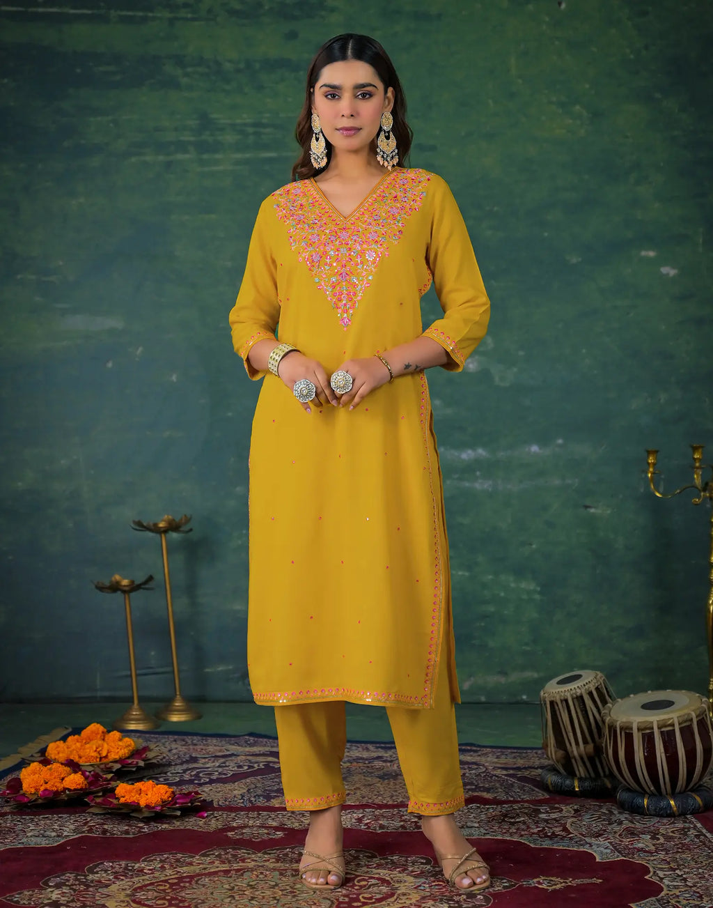 Skylee Rayon Sequins Work Straight 3 Piece Kurta Set For Woman