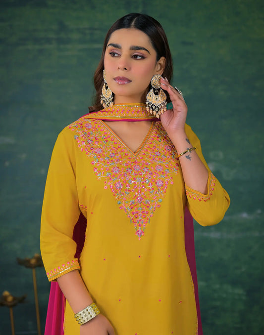 Rayon Sequins Work Straight 3 Piece Kurta Set