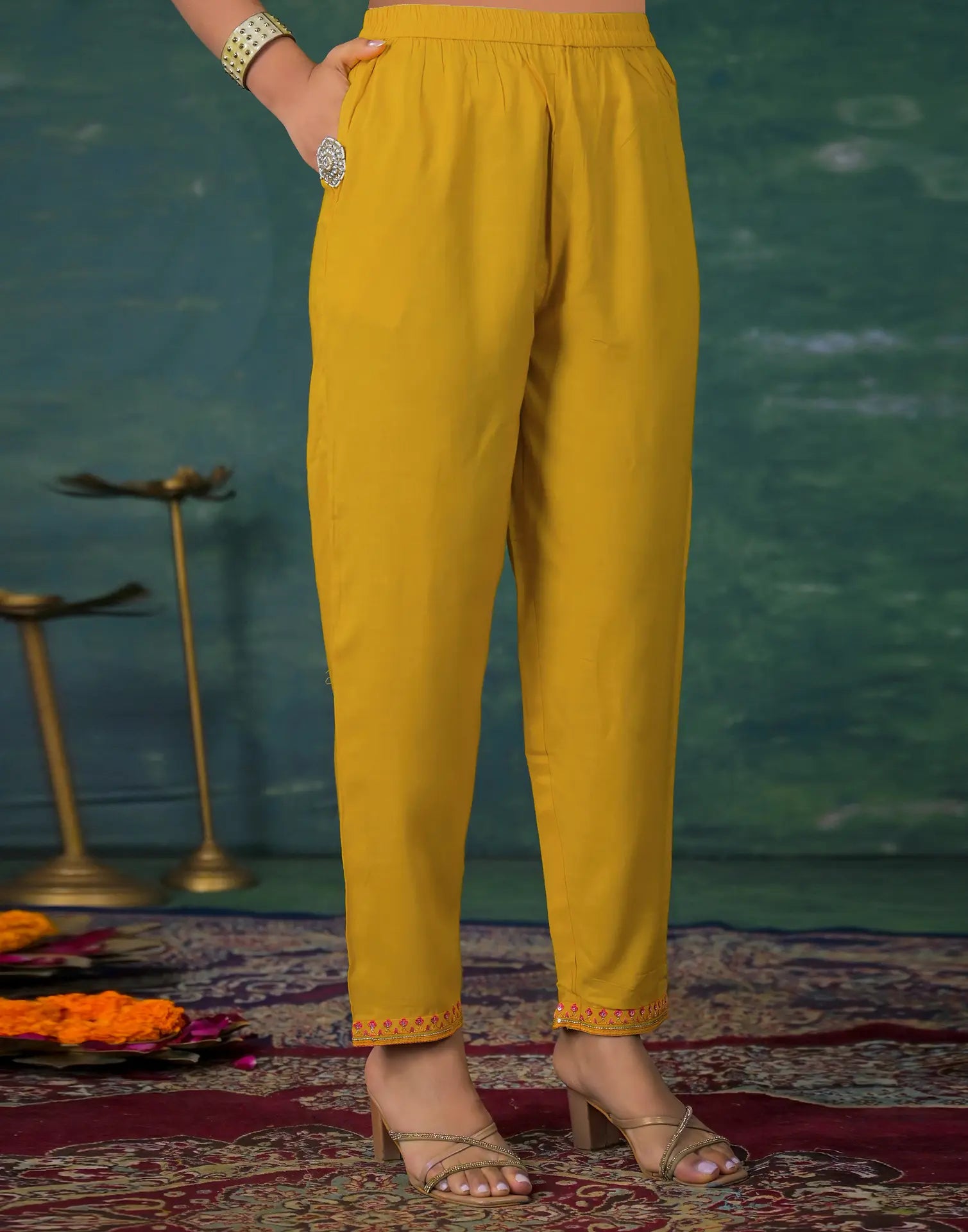 Skylee Rayon Sequins Work Straight 3 Piece Kurta Set For Woman