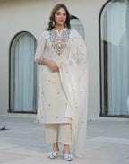 Skylee Cotton Embroidered Straight 3 Piece Kurta Set For Woman