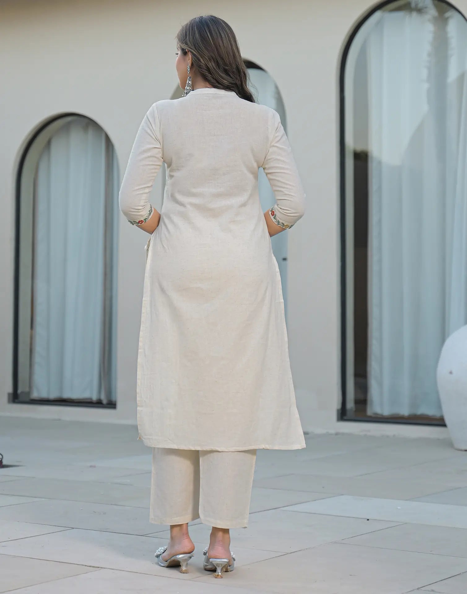 Skylee Cotton Embroidered Straight 3 Piece Kurta Set For Woman