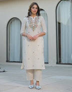 Skylee Cotton Embroidered Straight 3 Piece Kurta Set For Woman
