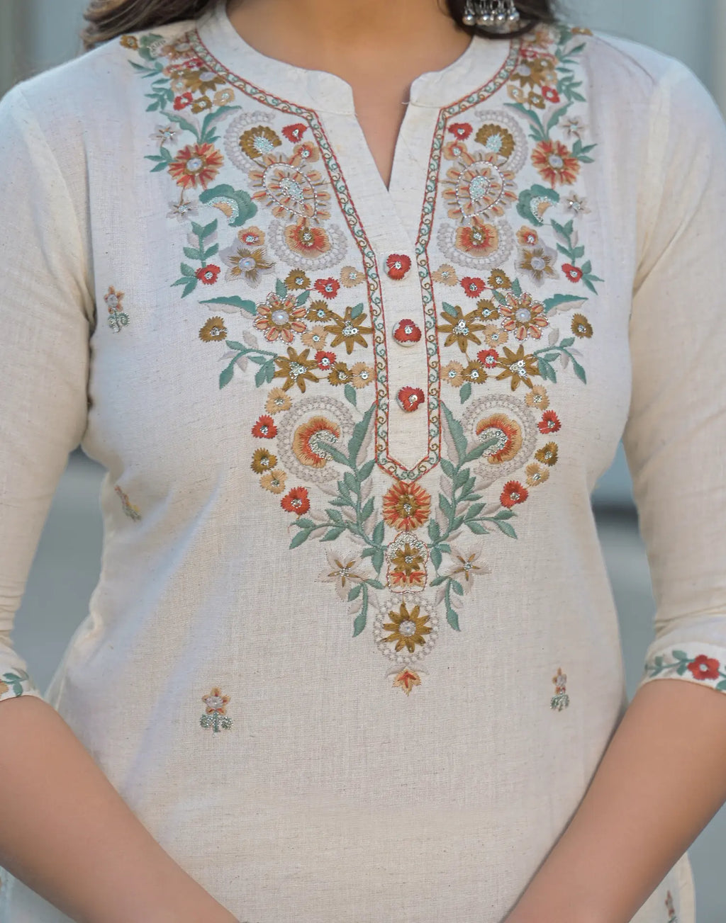 Skylee Cotton Embroidered Straight 3 Piece Kurta Set For Woman