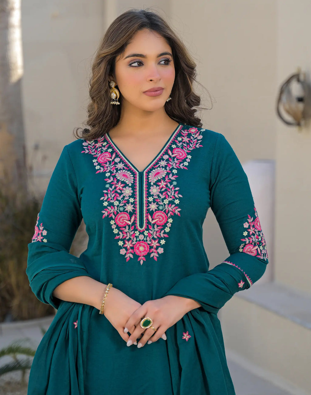 Skylee Cotton Embroidered Straight 3 Piece Kurta Set For Woman