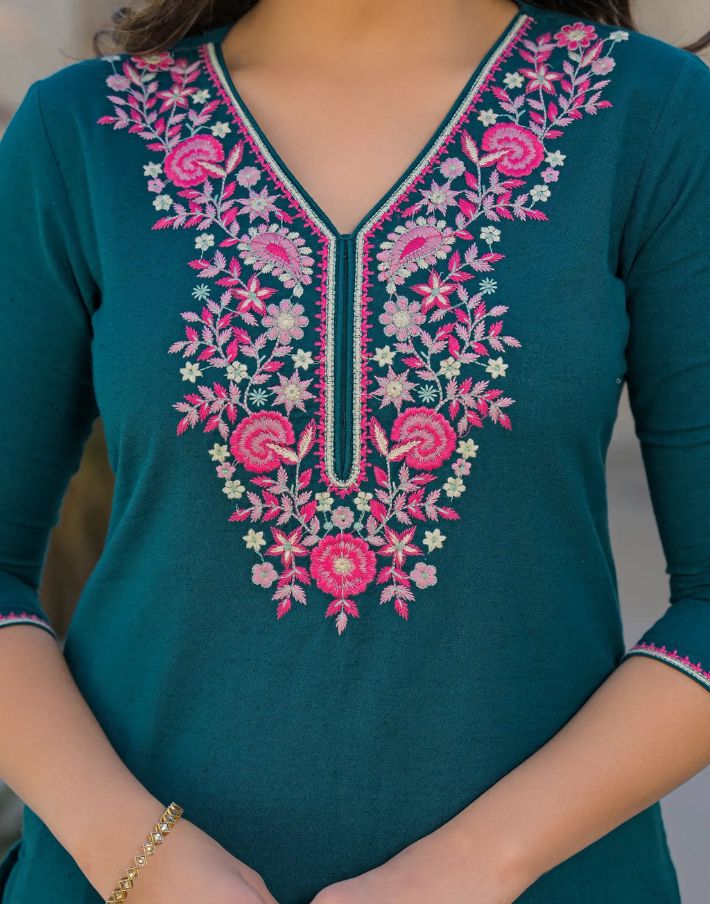 Skylee Cotton Embroidered Straight 3 Piece Kurta Set For Woman