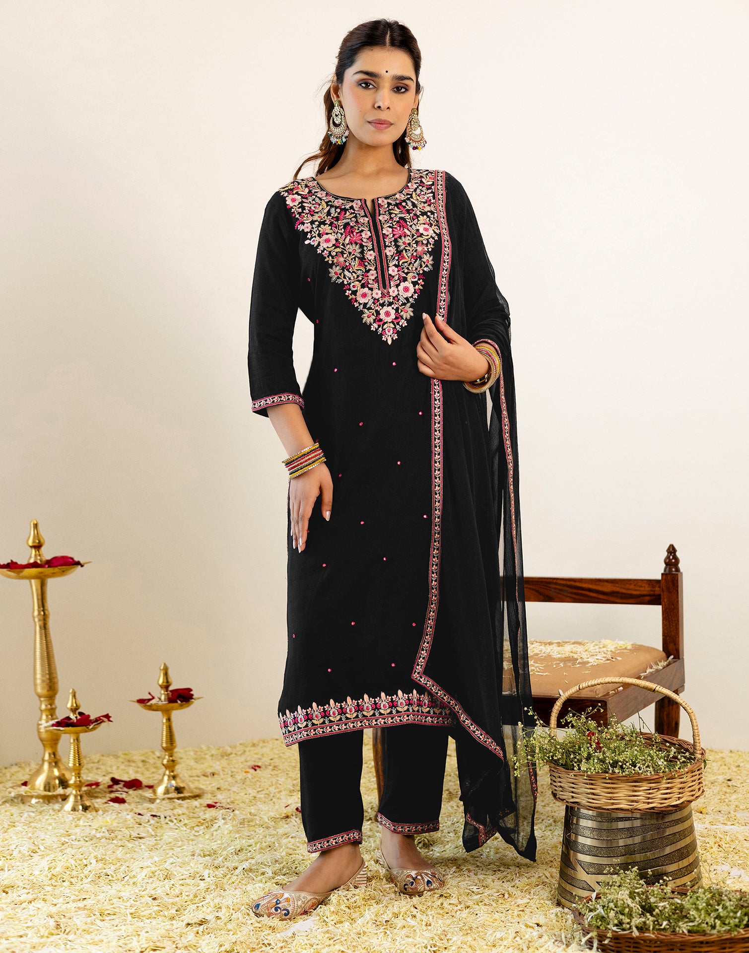 Skylee Rayon Embroidered Straight 3 Piece Kurta Set For Woman