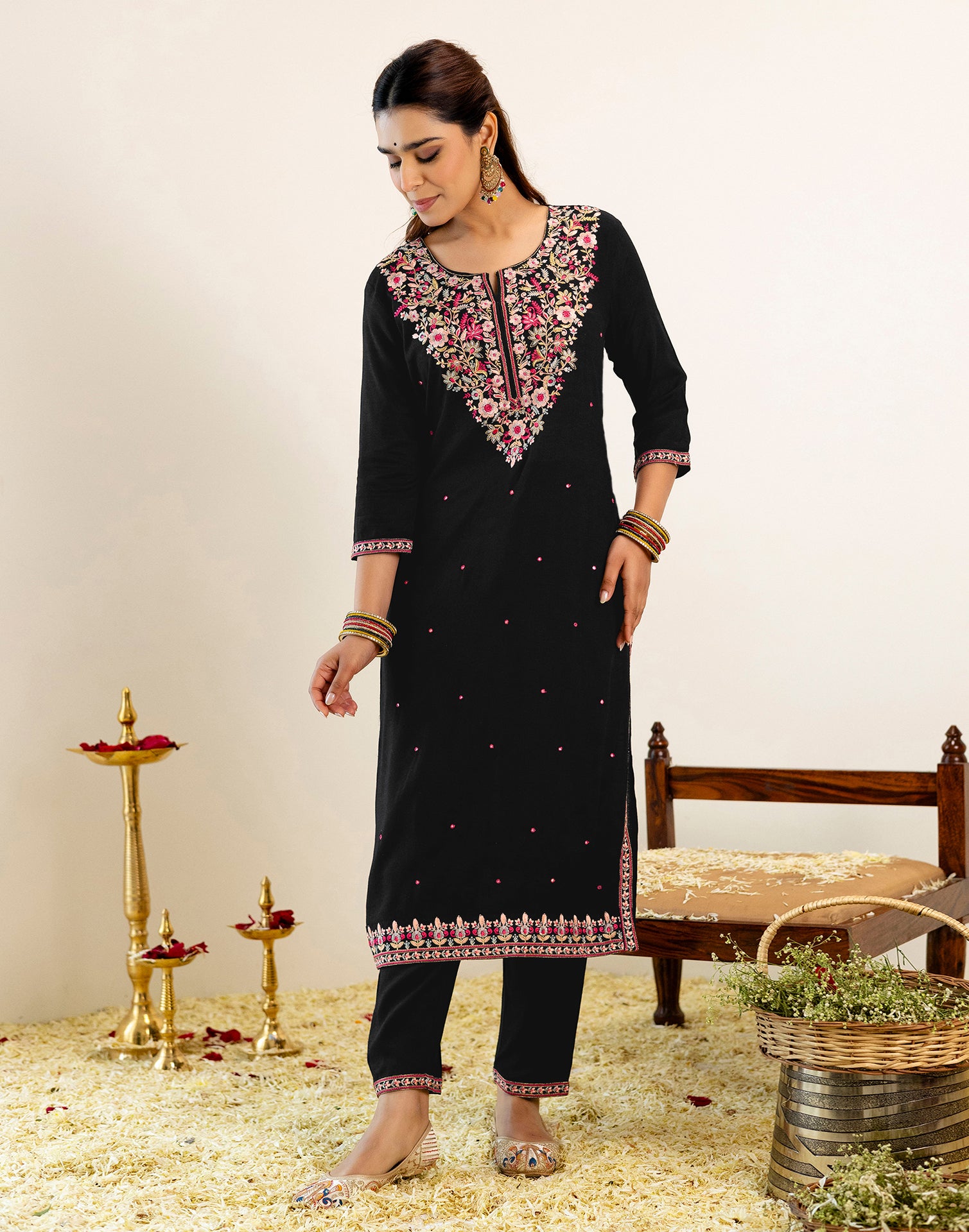 Skylee Rayon Embroidered Straight 3 Piece Kurta Set For Woman