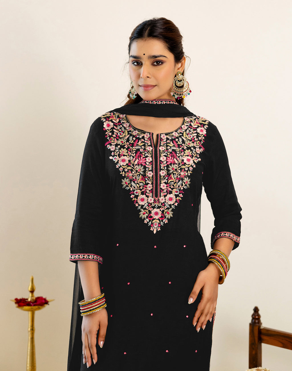 Skylee Rayon Embroidered Straight 3 Piece Kurta Set For Woman