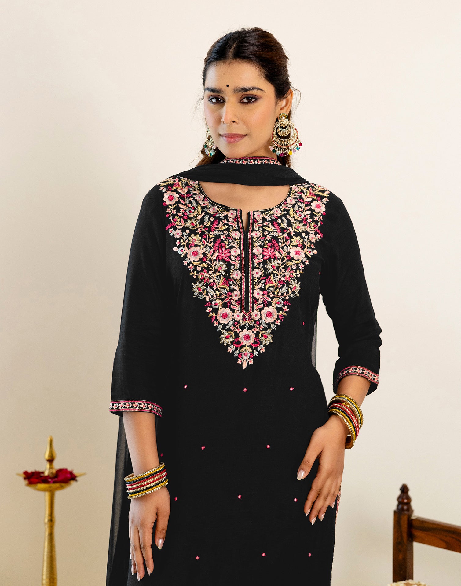 Skylee Rayon Embroidered Straight 3 Piece Kurta Set For Woman