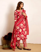 Skylee Cotton Printed Straight 3 Piece Kurta Set For Woman