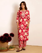 Skylee Cotton Printed Straight 3 Piece Kurta Set For Woman