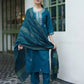 Cotton Blend Embroidered Straight Kurta with Pant & Dupatta