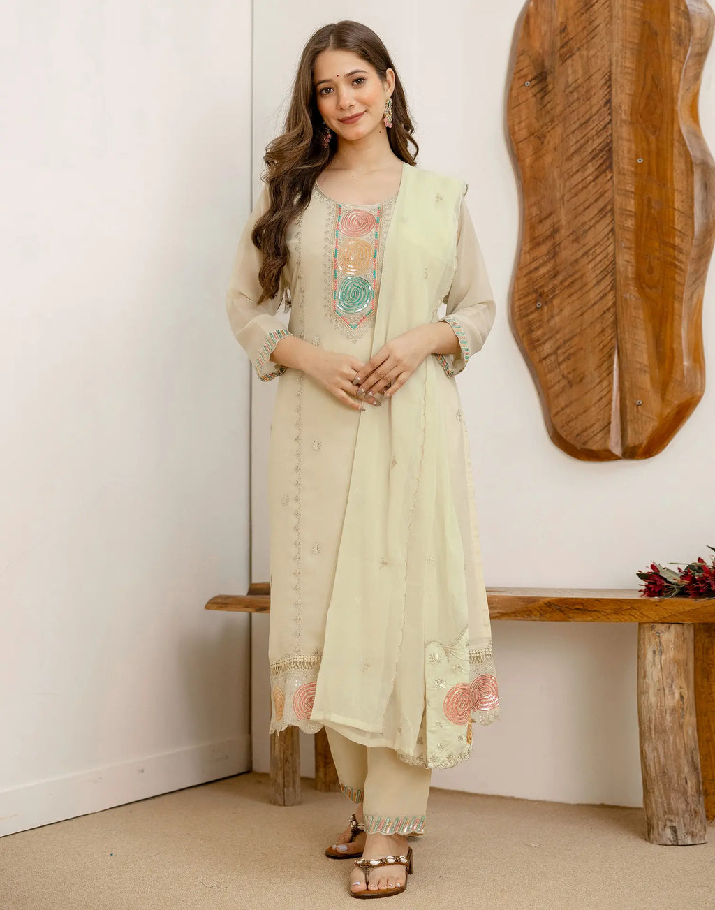 Georgette Embroidered Straight 3 Piece Kurta Set