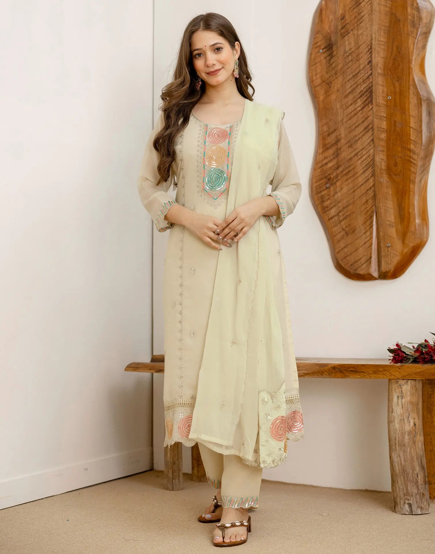 Georgette Embroidered Straight 3 Piece Kurta Set