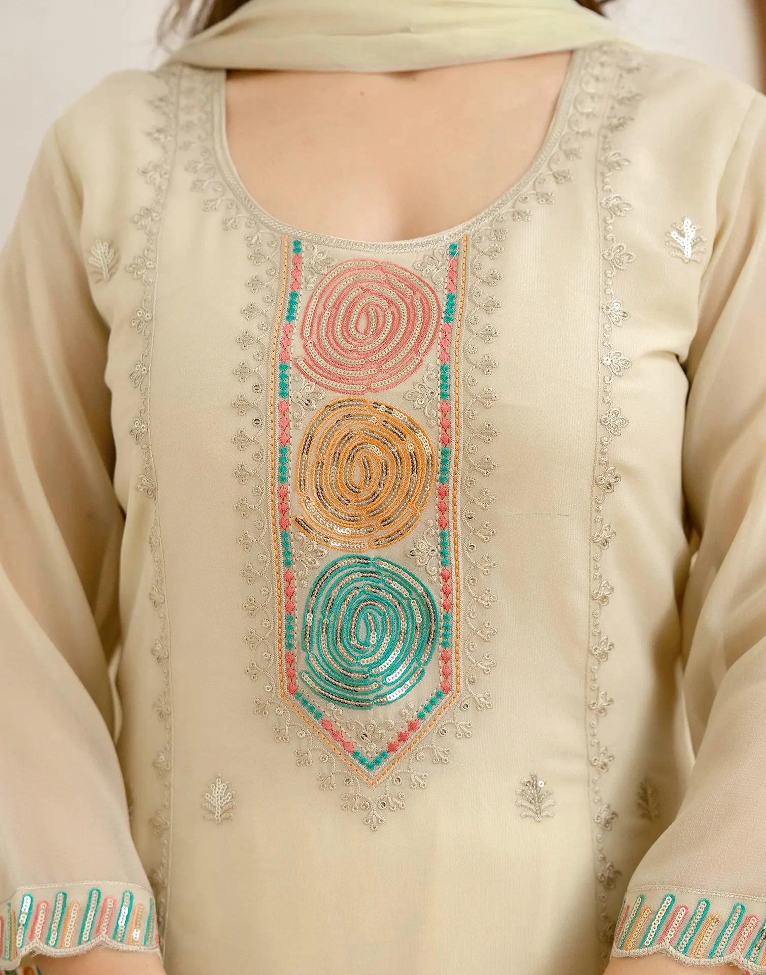 Georgette Embroidered Straight 3 Piece Kurta Set