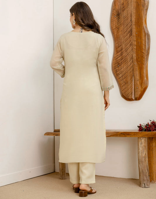 Georgette Embroidered Straight Kurta with Pant & Dupatta