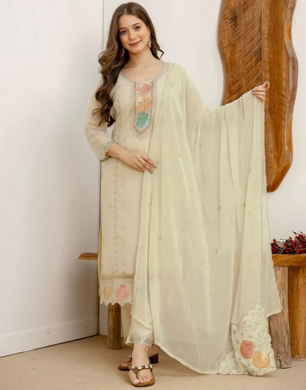 Georgette Embroidered Straight 3 Piece Kurta Set
