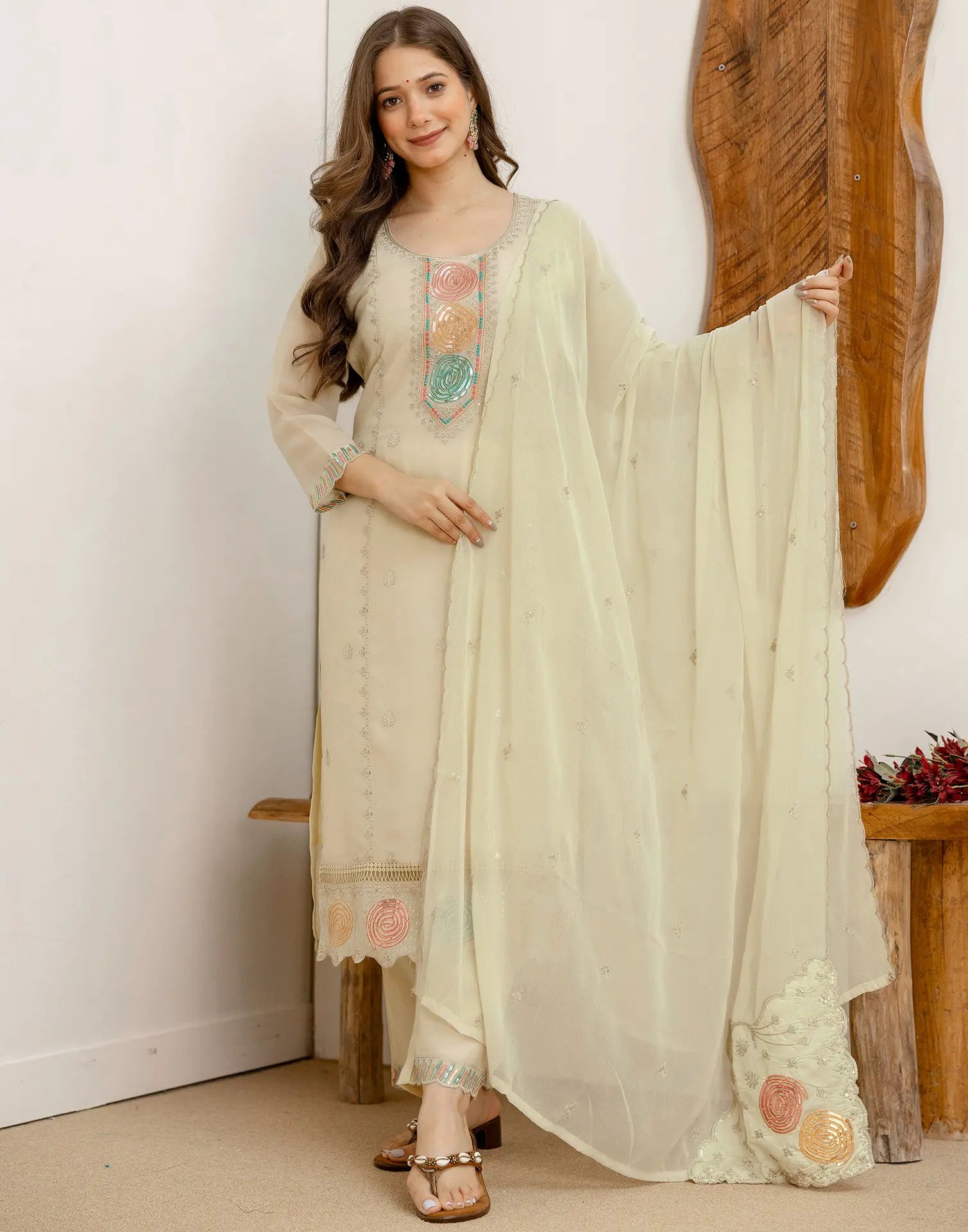 Georgette Embroidered Straight 3 Piece Kurta Set