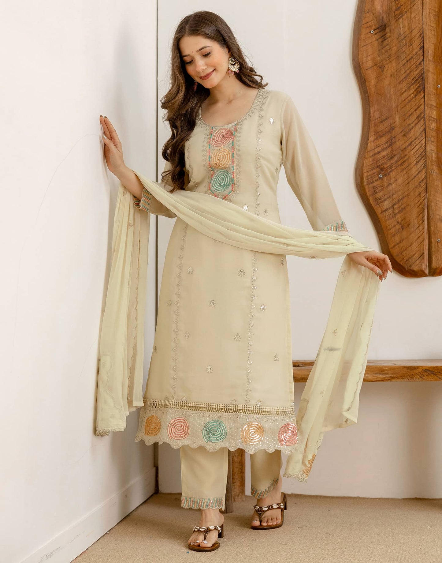 Georgette Embroidered Straight Kurta with Pant & Dupatta