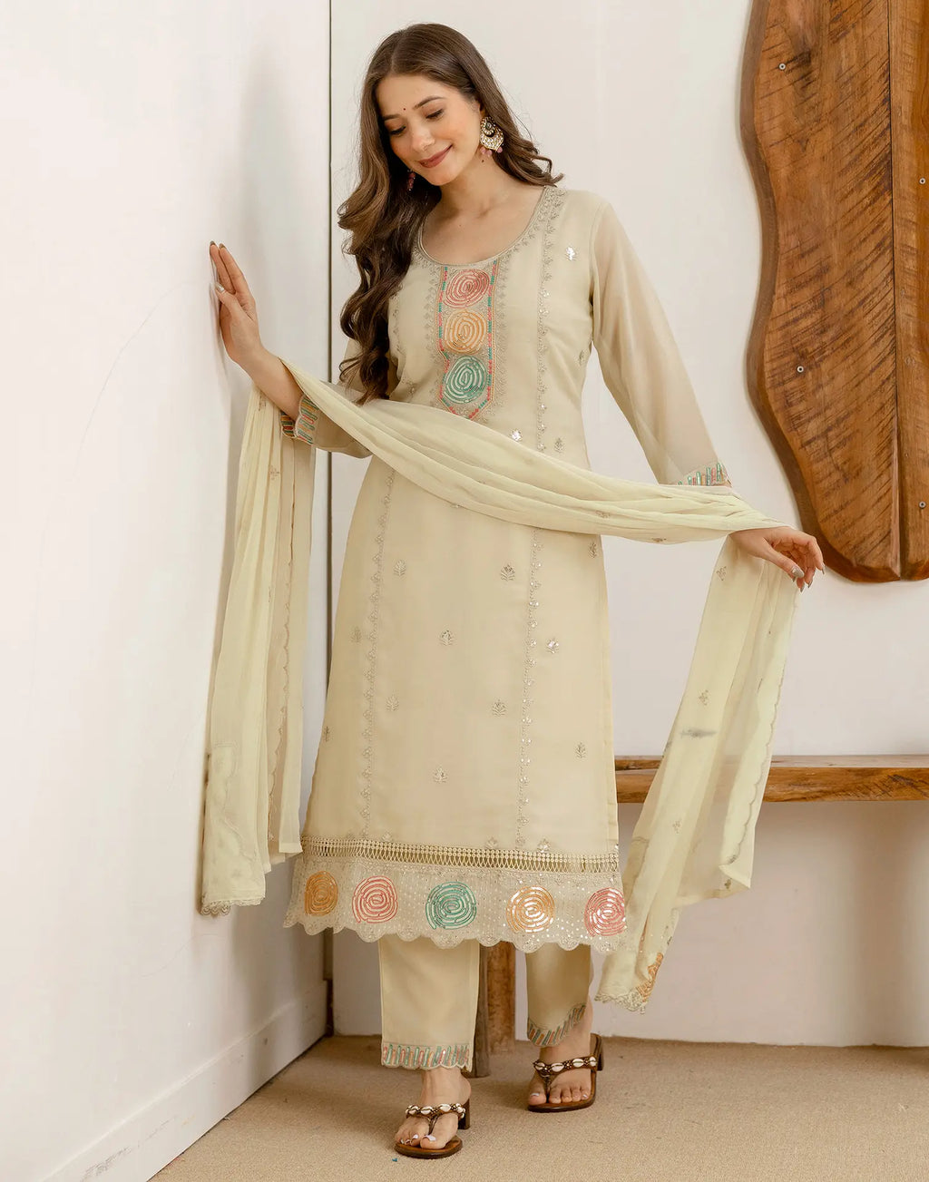 Georgette Embroidered Straight 3 Piece Kurta Set