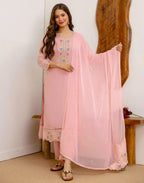 Georgette Embroidered Straight 3 Piece Kurta Set