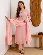Georgette Embroidered Straight 3 Piece Kurta Set