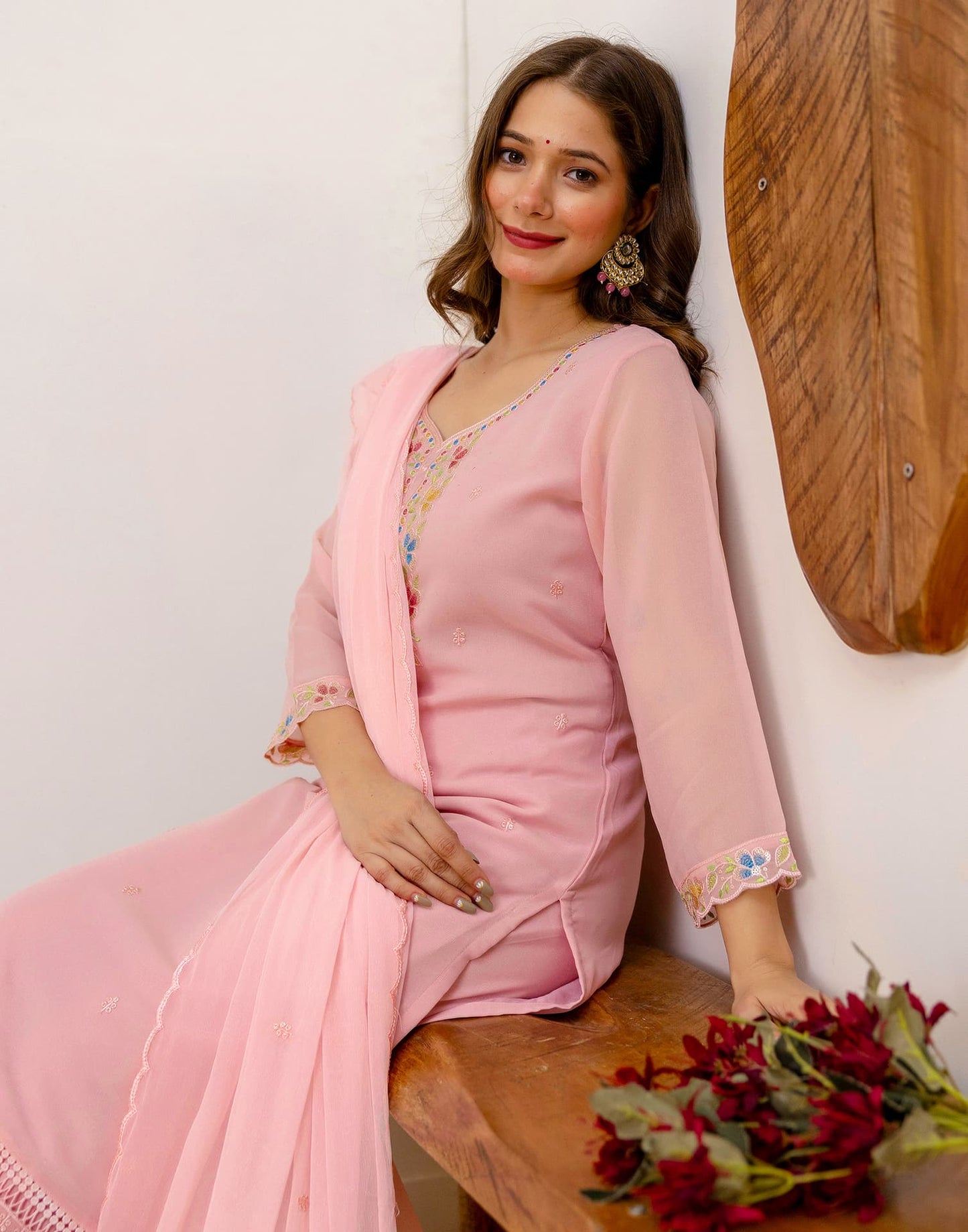Georgette Embroidered Straight Kurta with Pant & Dupatta