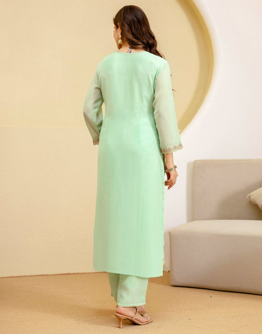 Georgette Embroidered Straight Kurta with Pant & Dupatta