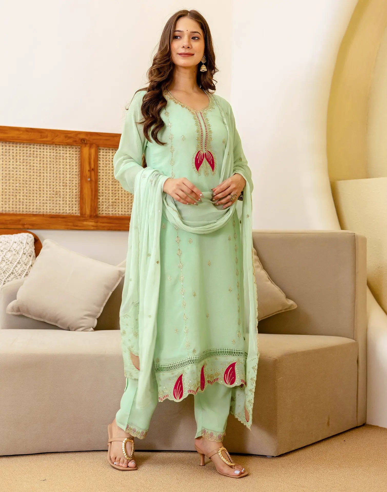 Georgette Embroidered Straight 3 Piece Kurta Set