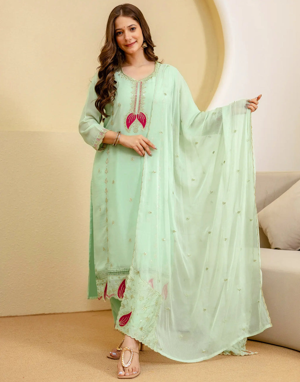 Georgette Embroidered Straight 3 Piece Kurta Set