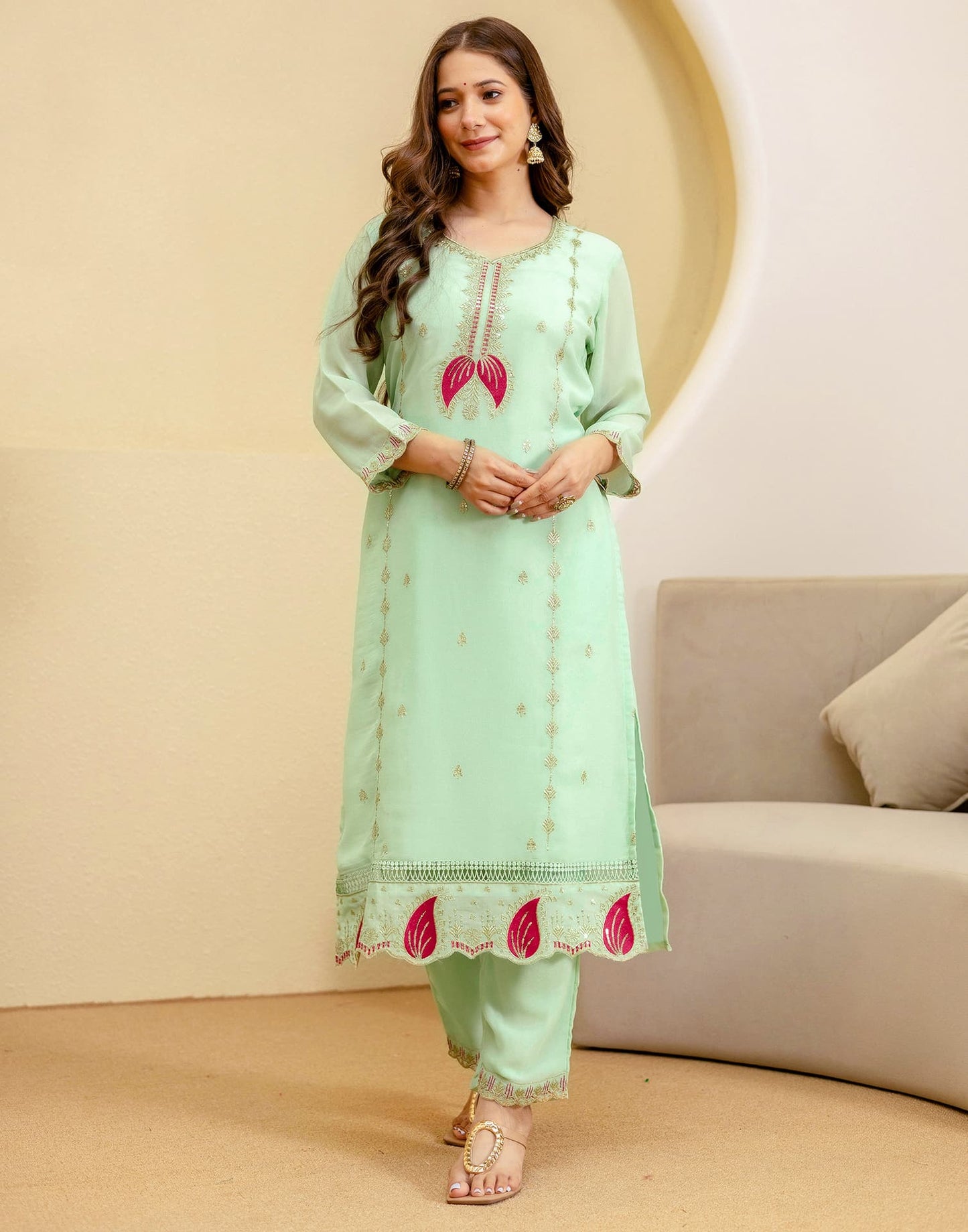 Georgette Embroidered Straight Kurta with Pant & Dupatta
