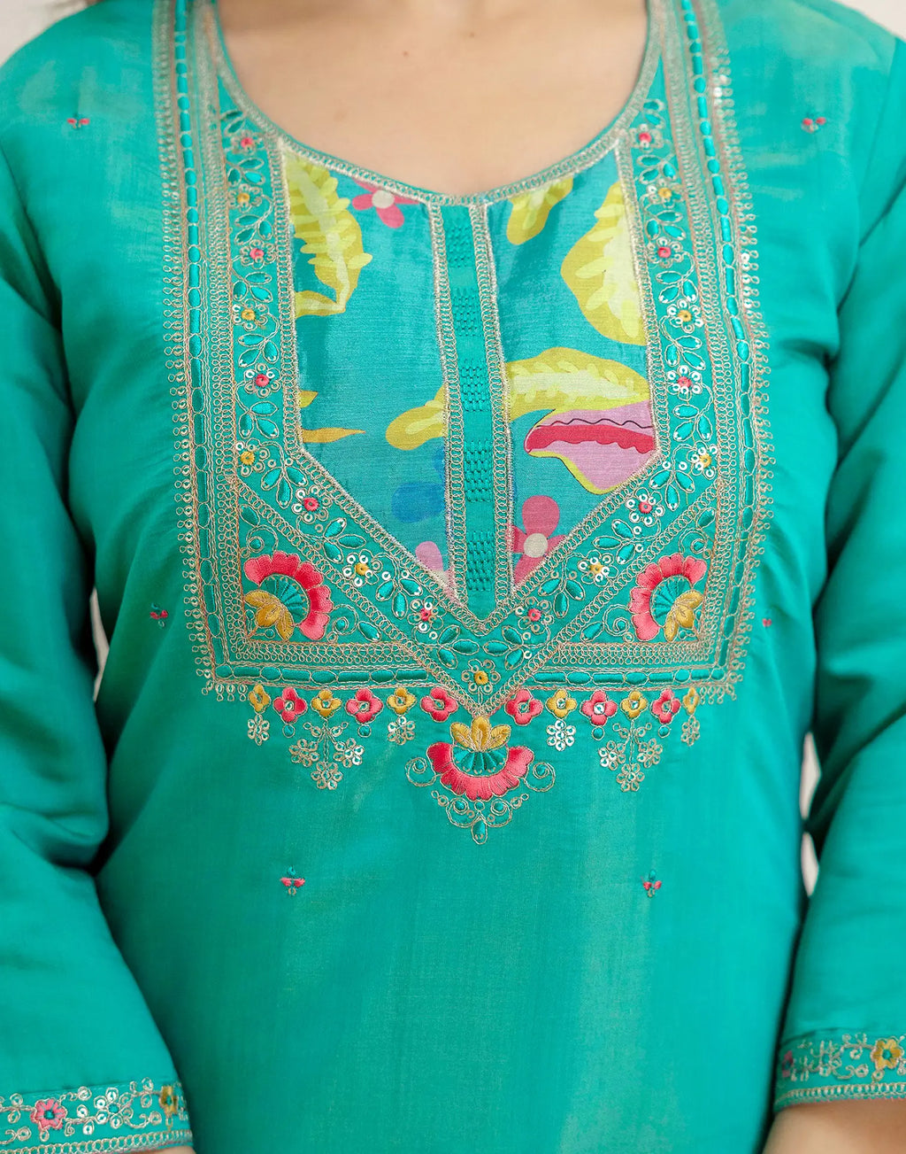 Shimmer Silk Blend Embroidered Straight 3 Piece Kurta Set