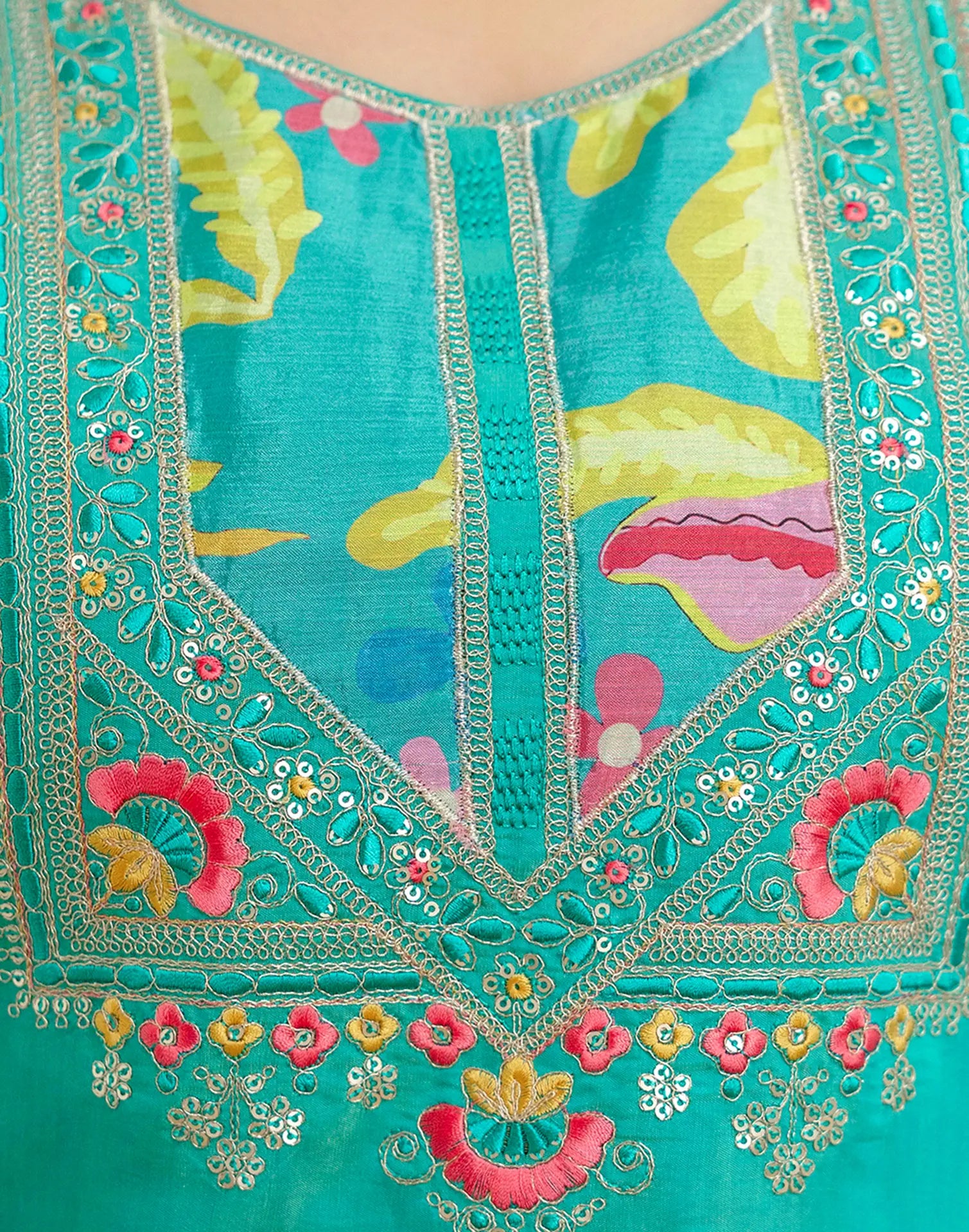 Shimmer Silk Blend Embroidered Straight 3 Piece Kurta Set