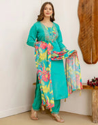 Shimmer Silk Blend Embroidered Straight 3 Piece Kurta Set
