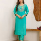 Silk Embroidered Straight Kurta with Pant & Dupatta