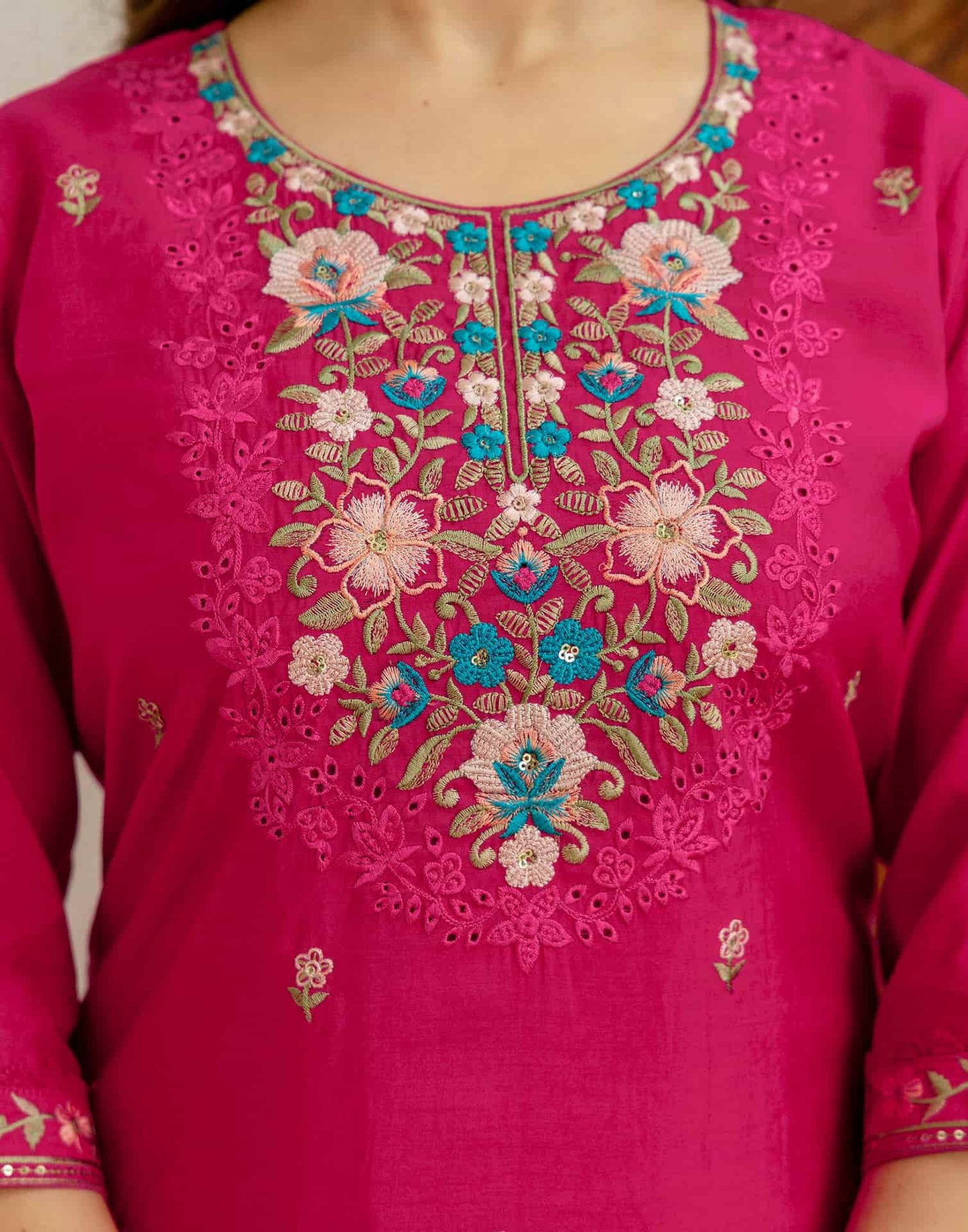 Silk Embroidered Straight Kurta with Pant & Dupatta