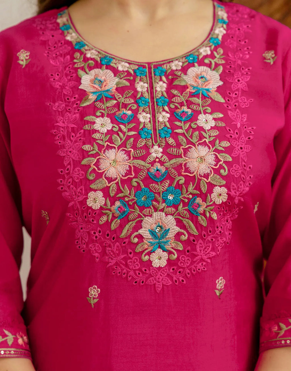 Silk Embroidered Straight 3 Piece Kurta Set