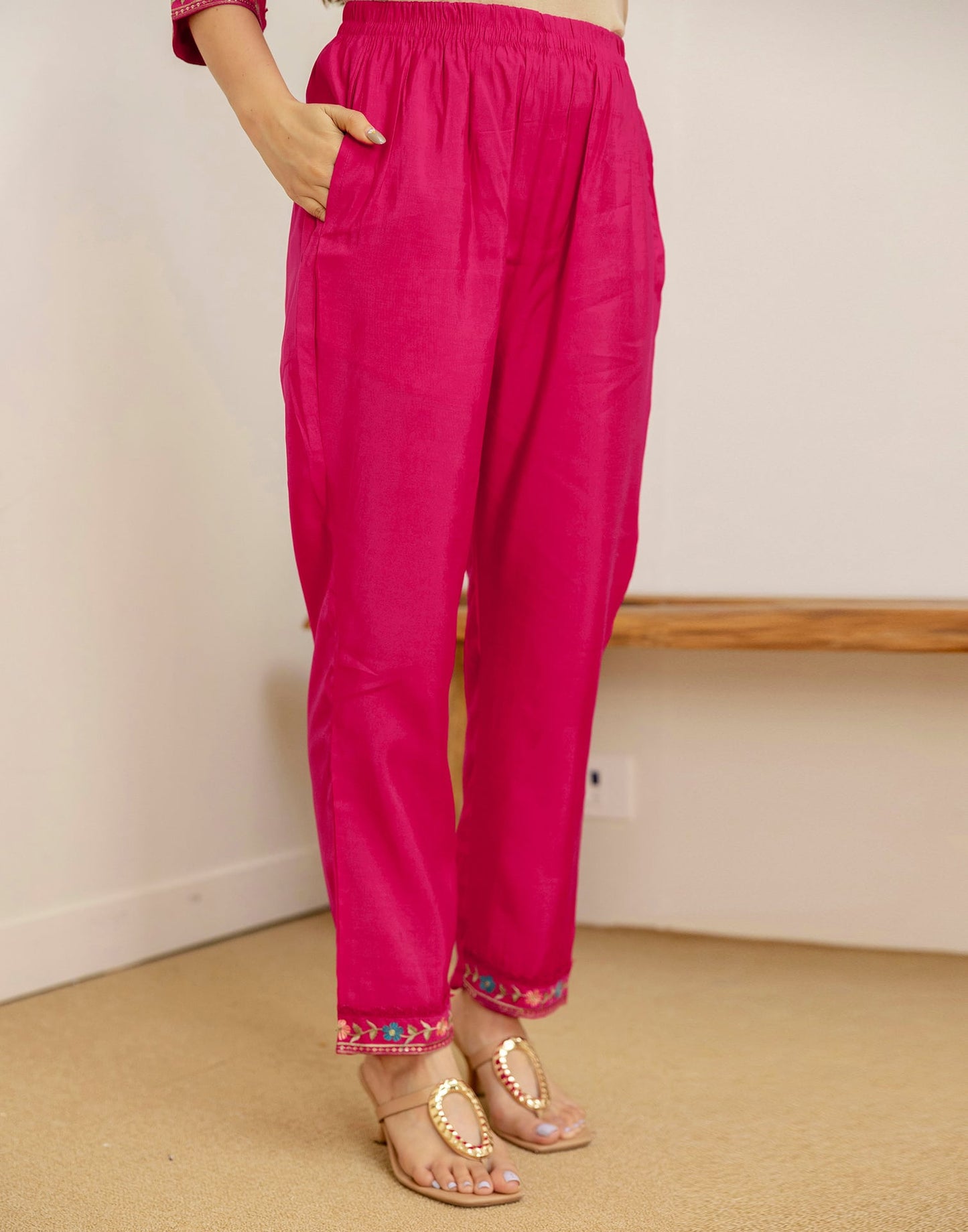 Silk Embroidered Straight Kurta with Pant & Dupatta