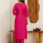 Silk Embroidered Straight Kurta with Pant & Dupatta