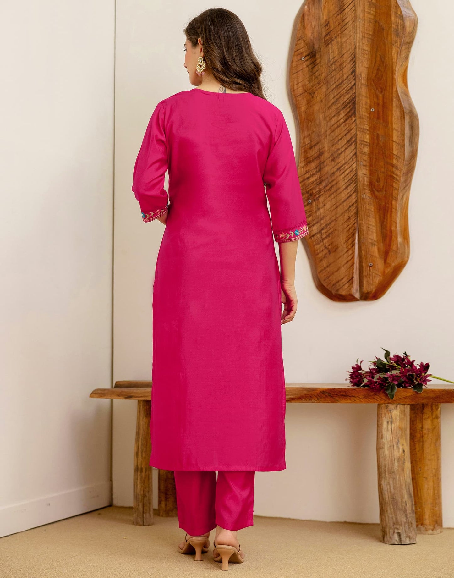 Silk Embroidered Straight Kurta with Pant & Dupatta