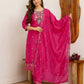 Silk Embroidered Straight Kurta with Pant & Dupatta