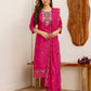 Silk Embroidered Straight Kurta with Pant & Dupatta