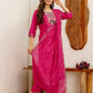 Silk Embroidered Straight Kurta with Pant & Dupatta