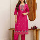 Silk Embroidered Straight Kurta with Pant & Dupatta