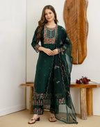 Silk Blend Embroidered Straight 3 Piece Kurta Set